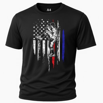 Baseball American Flag Pitcher Usa Pitching 4th Of July Gift Funny Gift Cooling Performance Crew T-Shirt