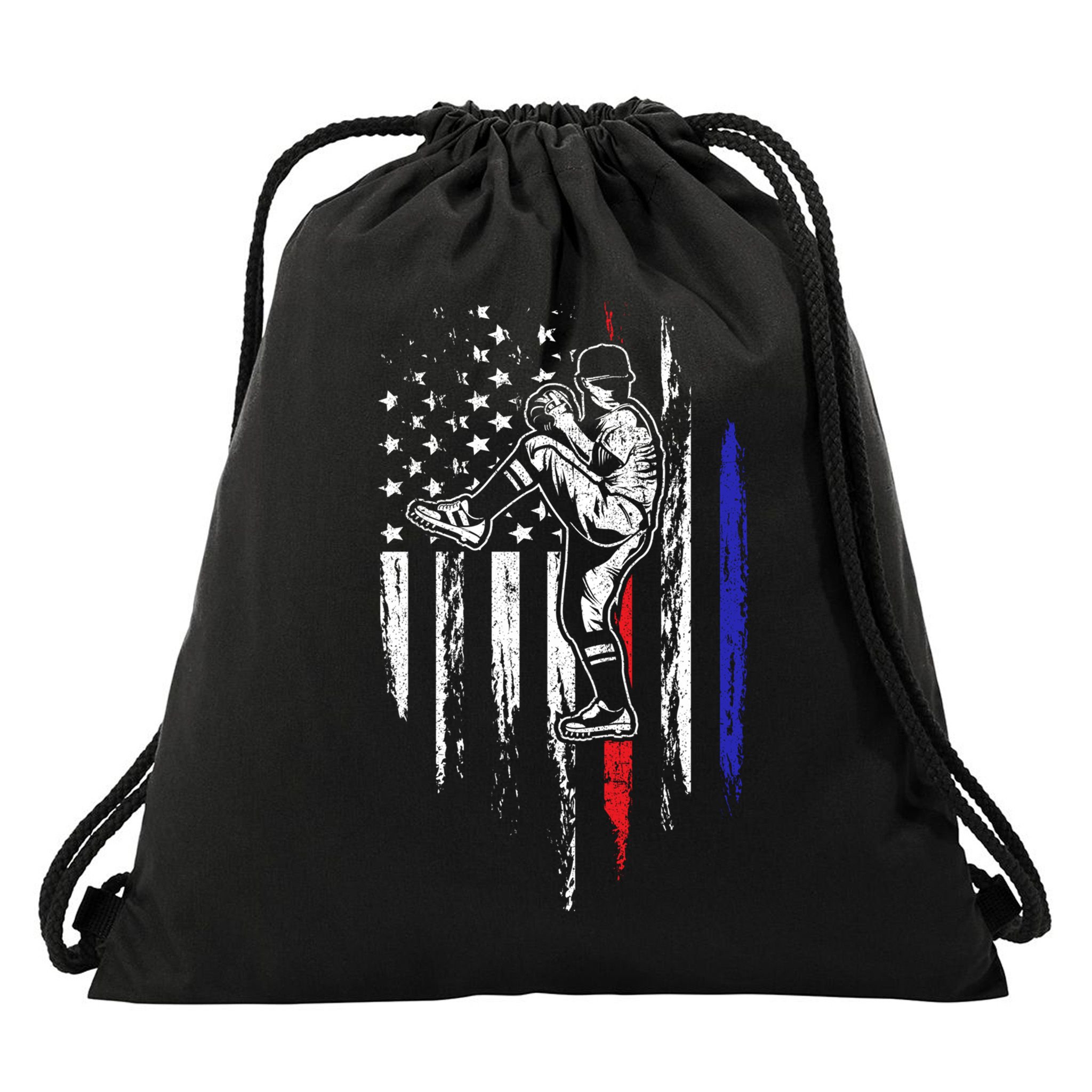 Baseball American Flag Pitcher Usa Pitching 4th Of July Gift Funny Gift Drawstring Bag