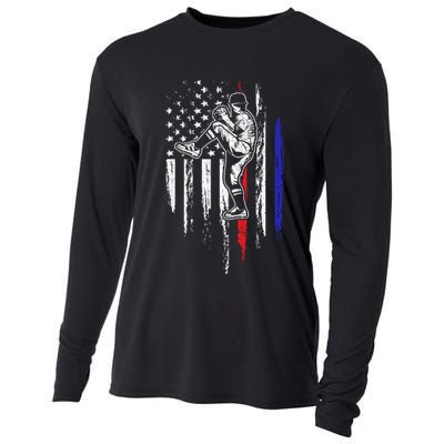 Baseball American Flag Pitcher Usa Pitching 4th Of July Gift Funny Gift Cooling Performance Long Sleeve Crew