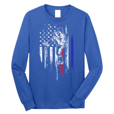 Baseball American Flag Pitcher Usa Pitching 4th Of July Gift Funny Gift Long Sleeve Shirt