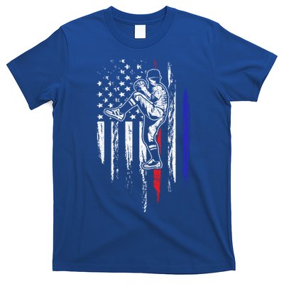Baseball American Flag Pitcher Usa Pitching 4th Of July Gift Funny Gift T-Shirt