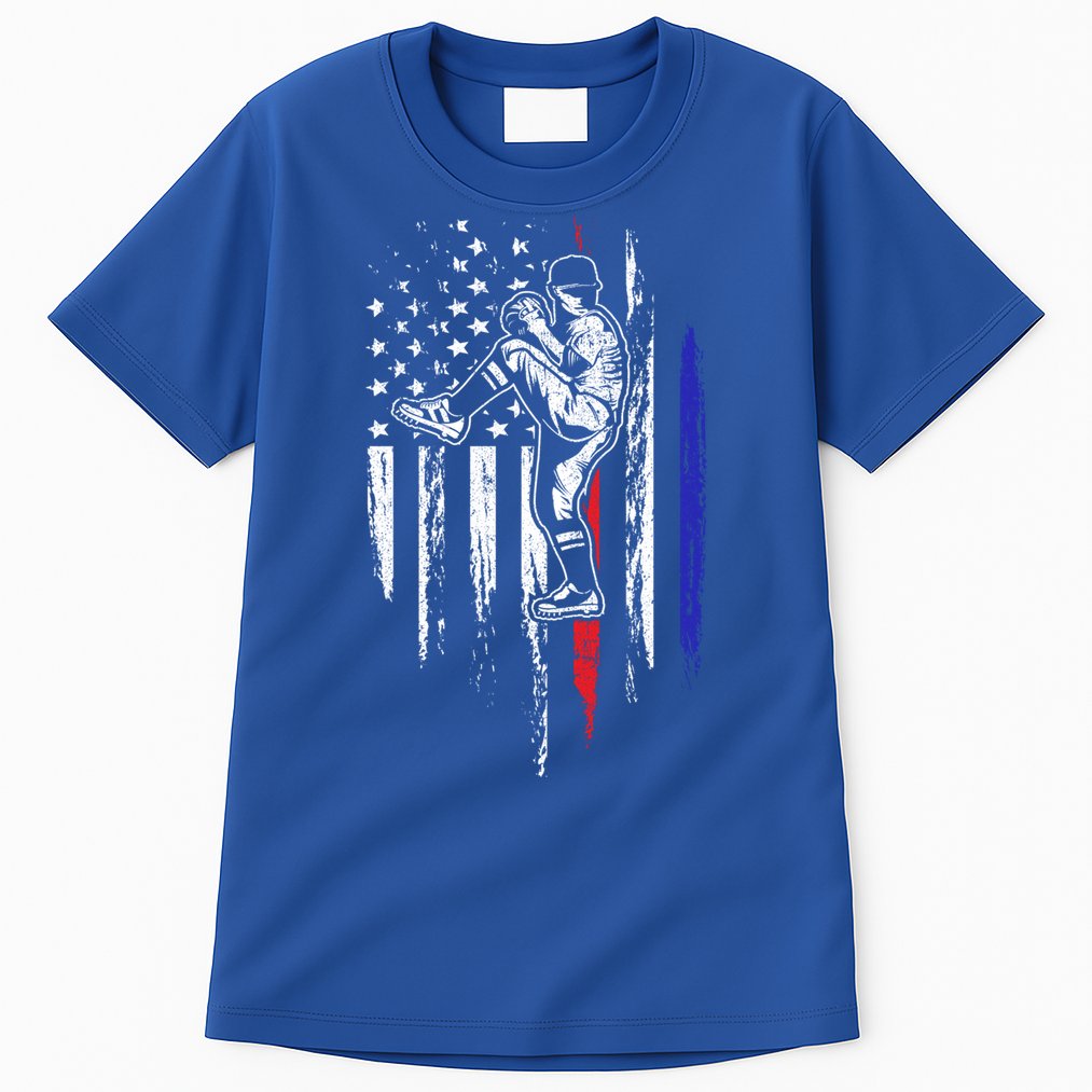 Baseball American Flag Pitcher Usa Pitching 4th Of July Gift Funny Gift Tall T-Shirt