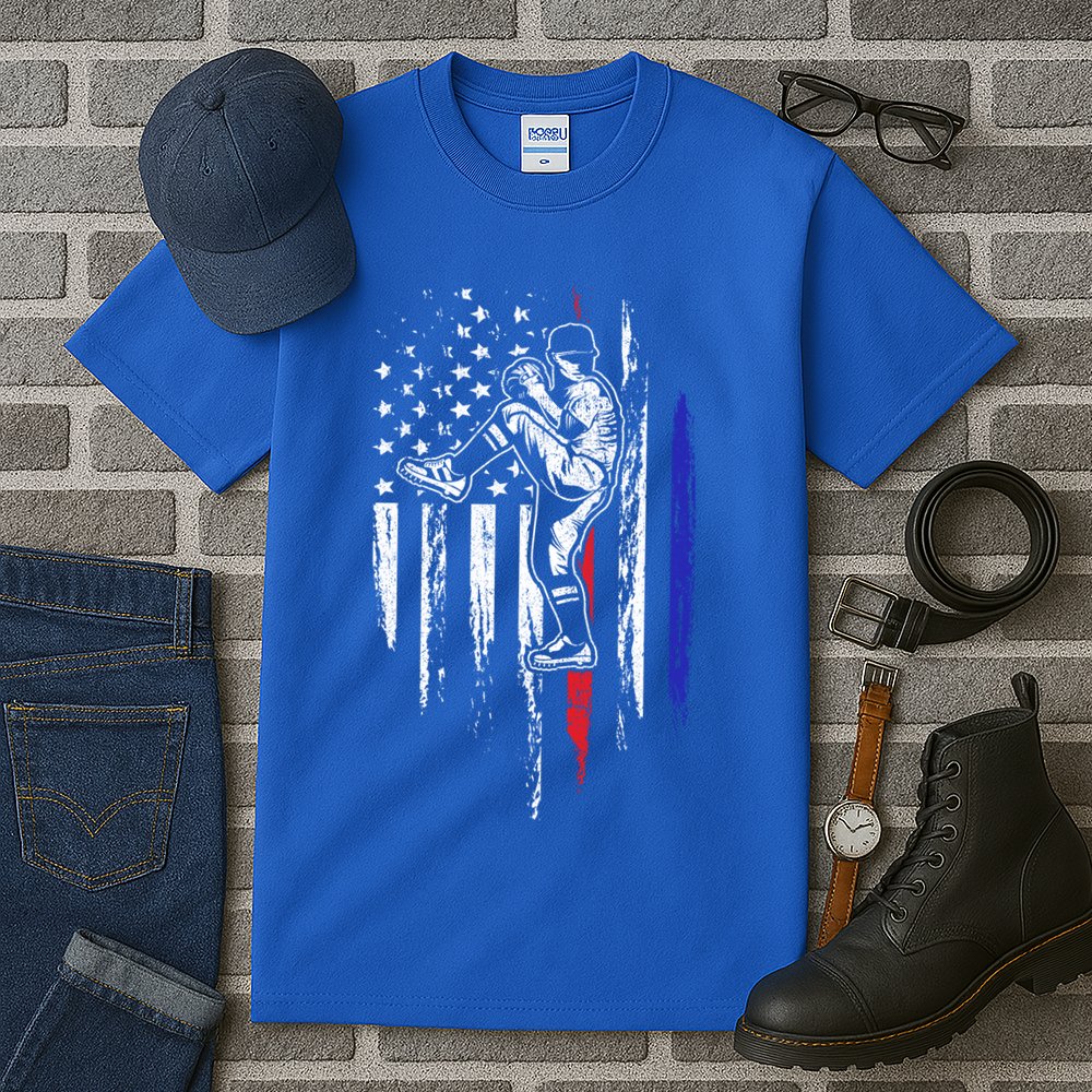 Baseball American Flag Pitcher Usa Pitching 4th Of July Gift Funny Gift Tall T-Shirt