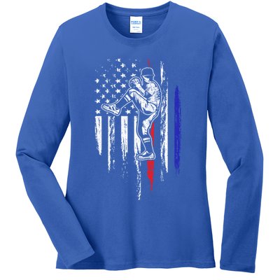 Baseball American Flag Pitcher Usa Pitching 4th Of July Gift Funny Gift Ladies Long Sleeve Shirt