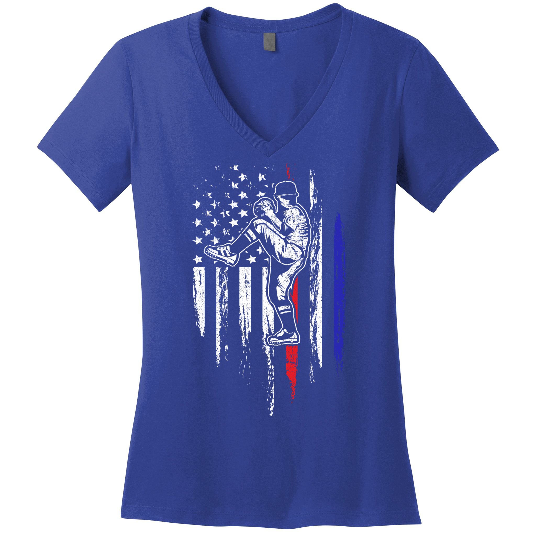 Baseball American Flag Pitcher Usa Pitching 4th Of July Gift Funny Gift Women's V-Neck T-Shirt