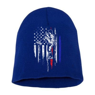 Baseball American Flag Pitcher Usa Pitching 4th Of July Gift Funny Gift Short Acrylic Beanie
