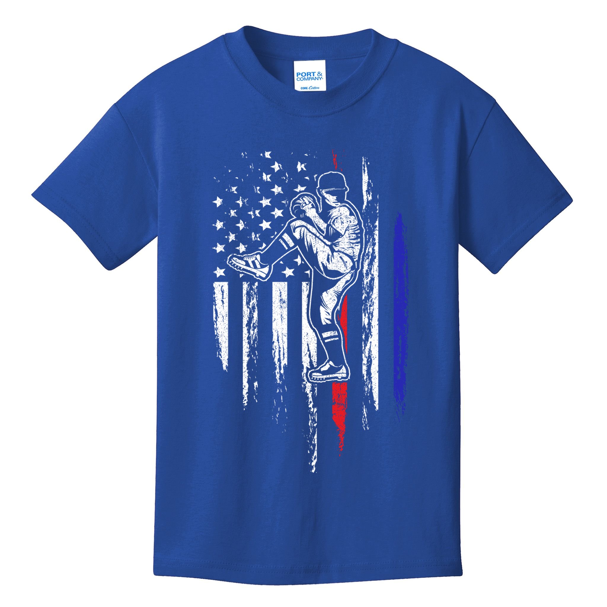 Baseball American Flag Pitcher Usa Pitching 4th Of July Gift Funny Gift Kids T-Shirt