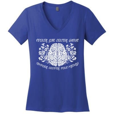 Brain Anatomy Floral Funny Nurse Flowers Nursing School Gift Women's V-Neck T-Shirt