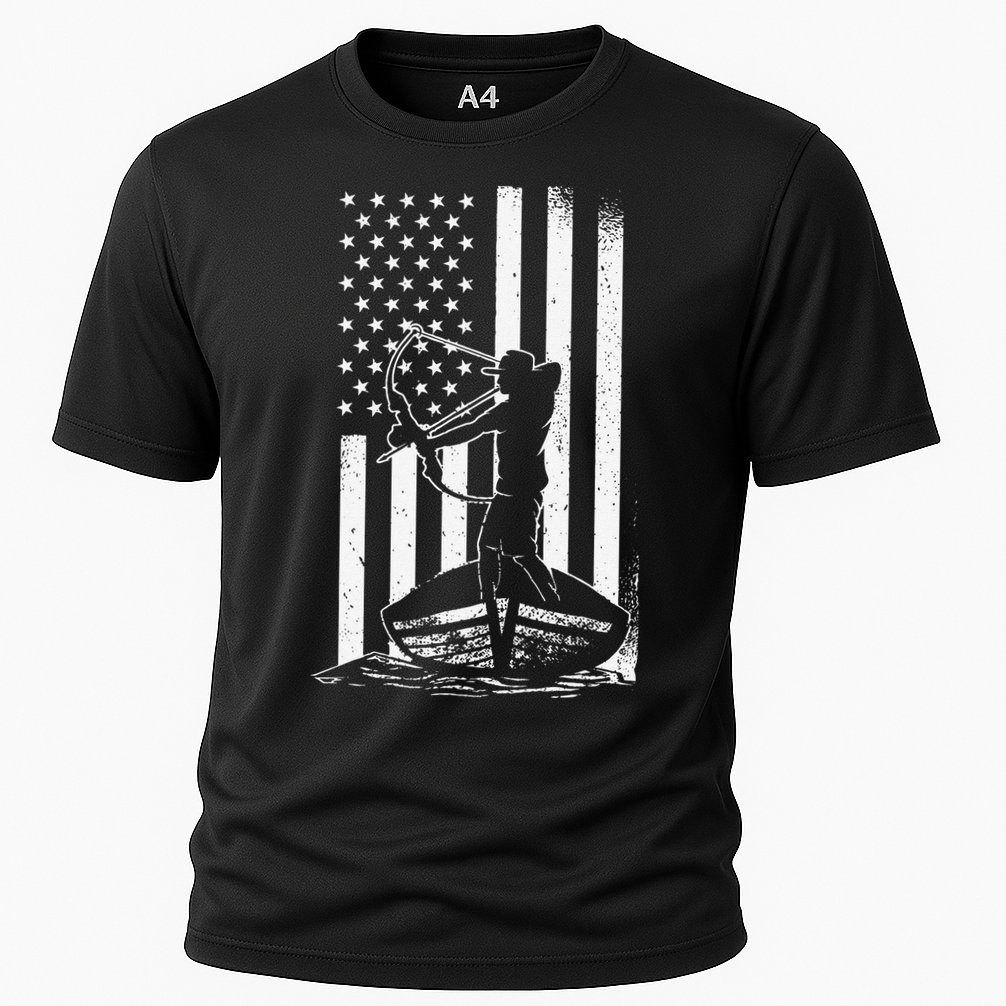 Bowfishing American Flag Bow Hunting Fish Cooling Performance Crew T-Shirt