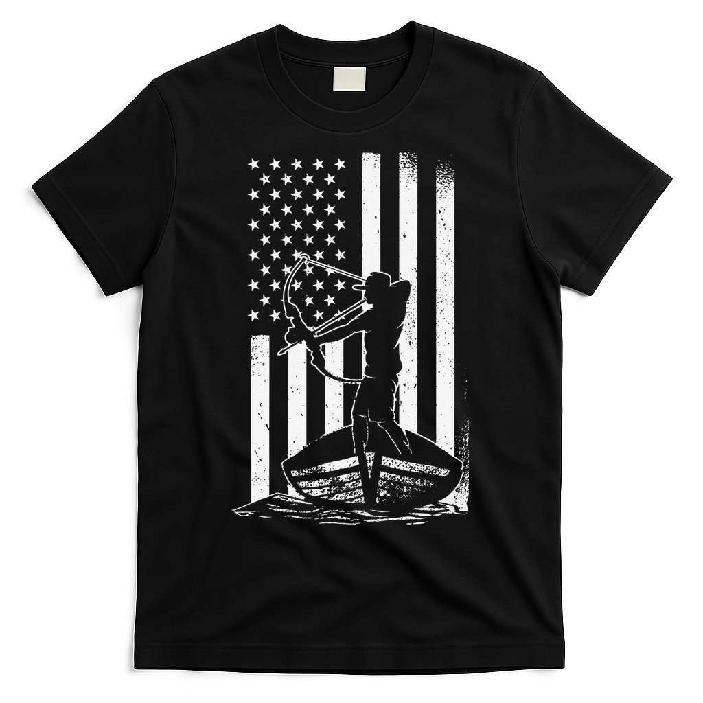 Bowfishing American Flag Bow Hunting Fish T-Shirt
