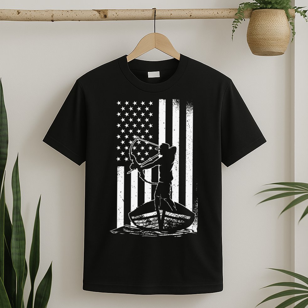 Bowfishing American Flag Bow Hunting Fish T-Shirt