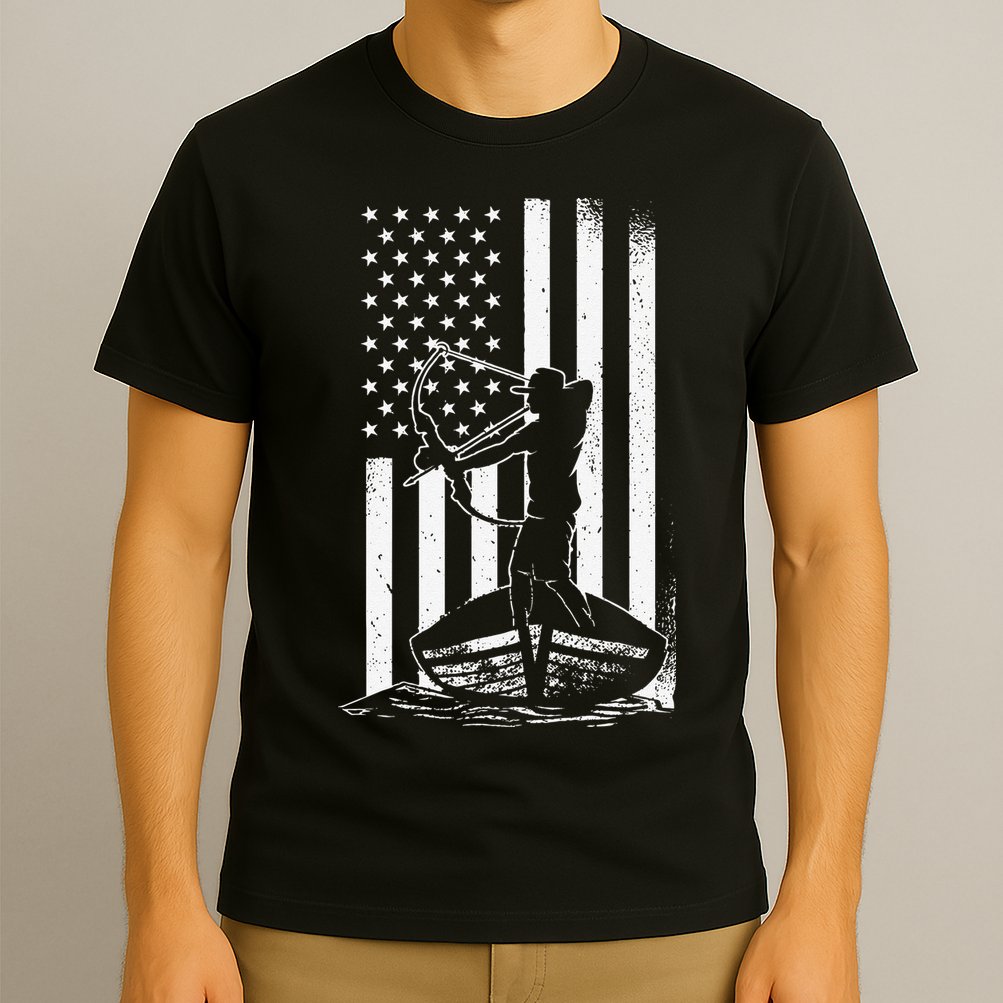 Bowfishing American Flag Bow Hunting Fish T-Shirt
