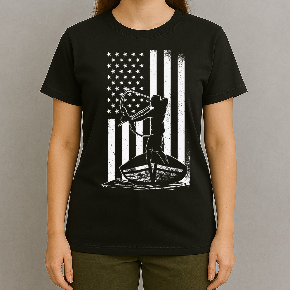 Bowfishing American Flag Bow Hunting Fish T-Shirt