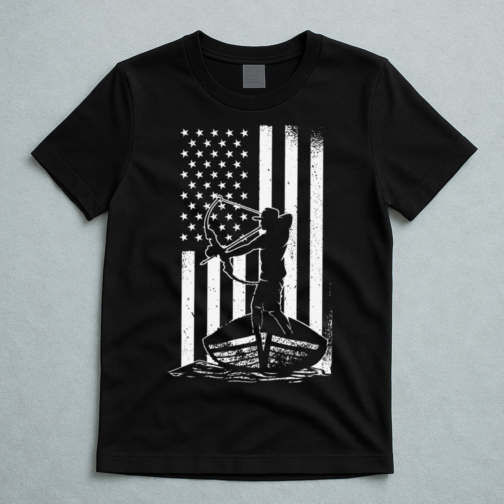 Bowfishing American Flag Bow Hunting Fish T-Shirt