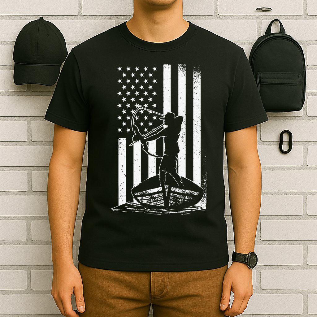 Bowfishing American Flag Bow Hunting Fish T-Shirt