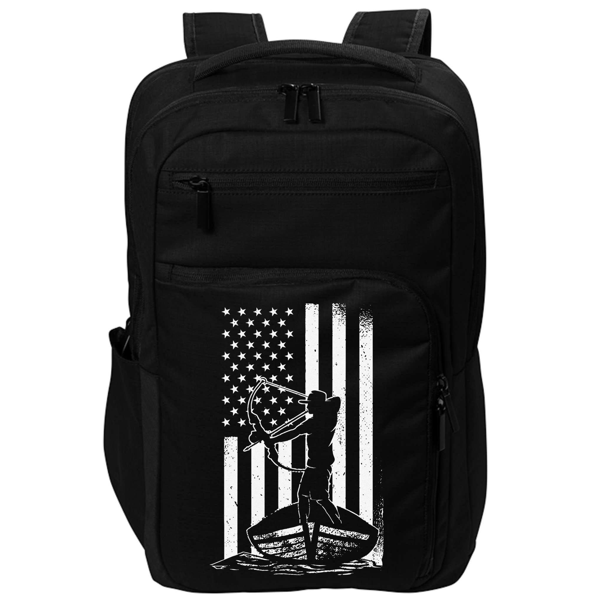 Bowfishing American Flag Bow Hunting Fish Impact Tech Backpack