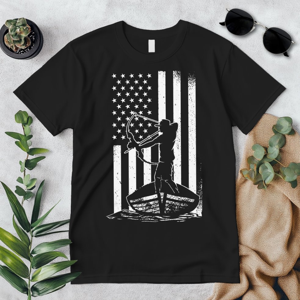 Bowfishing American Flag Bow Hunting Fish Premium T-Shirt