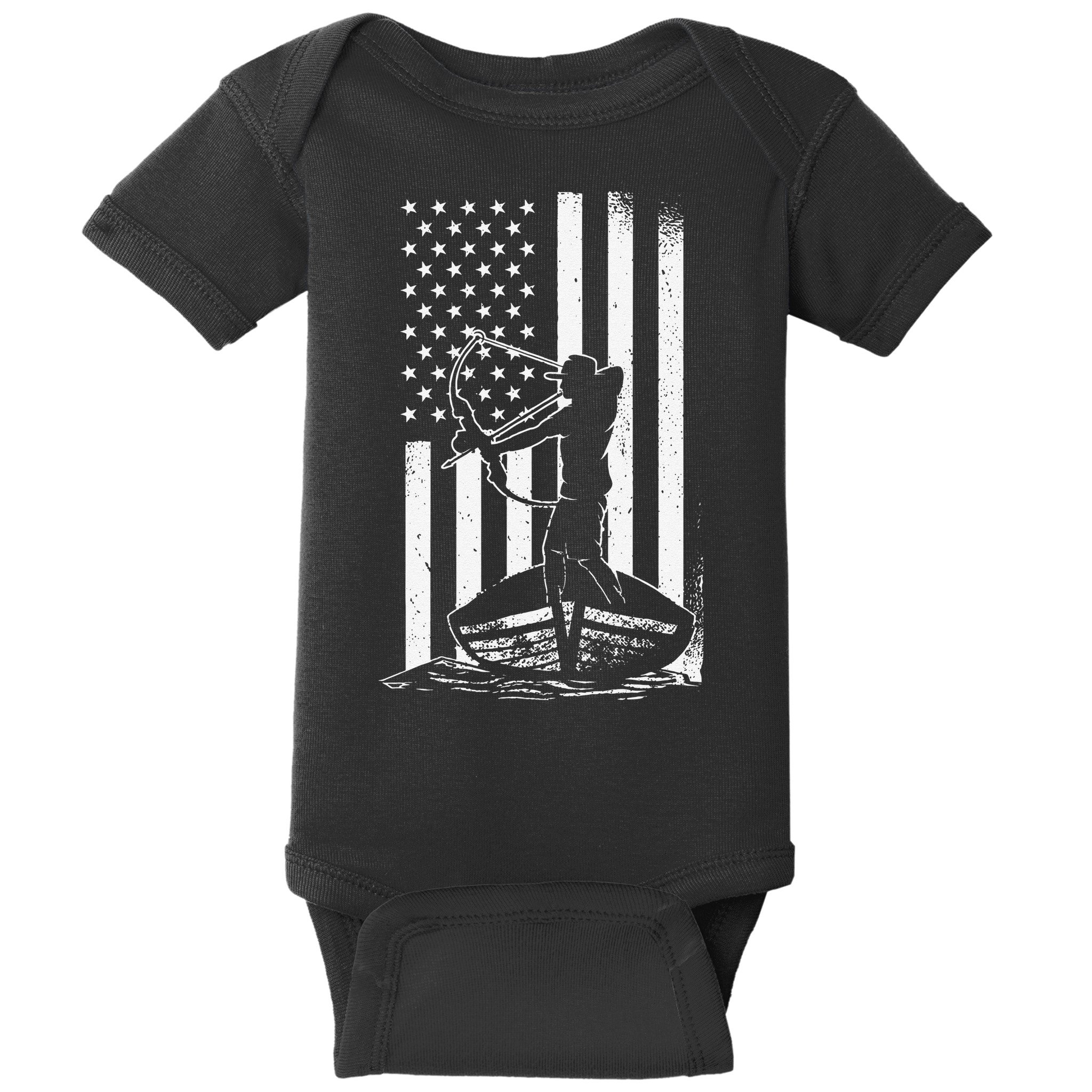 Bowfishing American Flag Bow Hunting Fish Baby Bodysuit