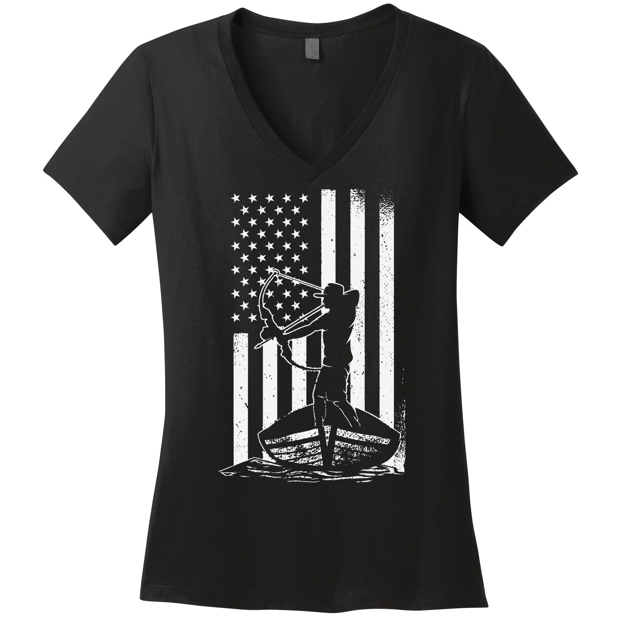 Bowfishing American Flag Bow Hunting Fish Women's V-Neck T-Shirt