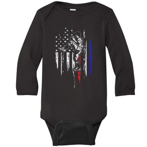 Baseball American Flag Pitcher USA Pitching 4th Of July Gift Baby Long Sleeve Bodysuit