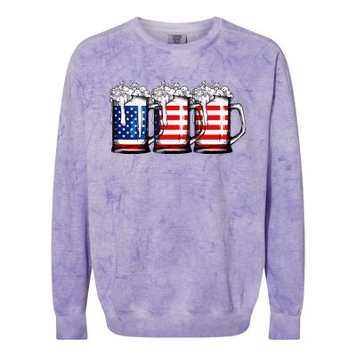 Beer American Flag 4th of July  Merica USA Drinking Colorblast Crewneck Sweatshirt