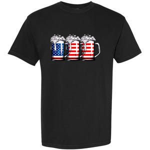 Beer American Flag 4th of July  Merica USA Drinking Garment-Dyed Heavyweight T-Shirt