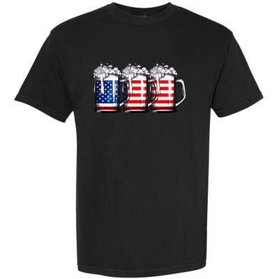 Beer American Flag 4th of July  Merica USA Drinking Garment-Dyed Heavyweight T-Shirt