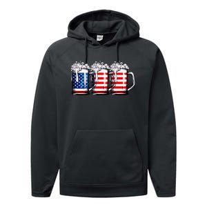 Beer American Flag 4th of July  Merica USA Drinking Performance Fleece Hoodie