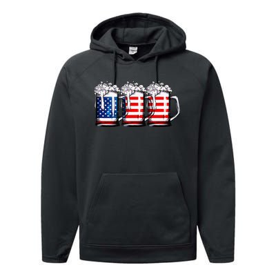 Beer American Flag 4th of July  Merica USA Drinking Performance Fleece Hoodie