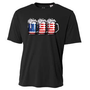 Beer American Flag 4th of July  Merica USA Drinking Cooling Performance Crew T-Shirt