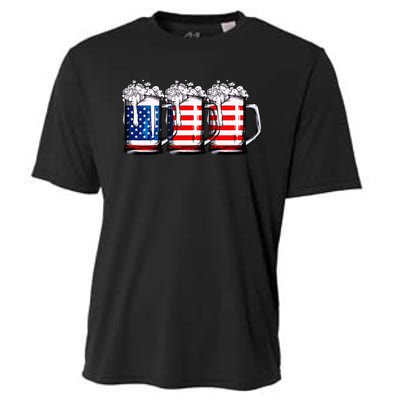 Beer American Flag 4th of July  Merica USA Drinking Cooling Performance Crew T-Shirt