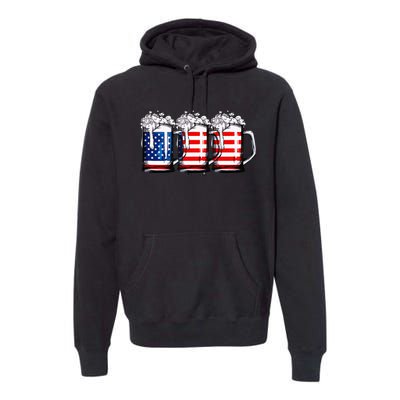 Beer American Flag 4th of July  Merica USA Drinking Premium Hoodie