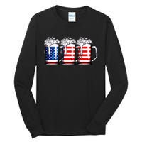 Beer American Flag 4th of July  Merica USA Drinking Tall Long Sleeve T-Shirt