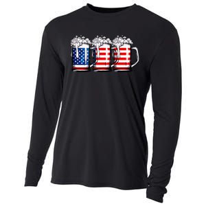 Beer American Flag 4th of July  Merica USA Drinking Cooling Performance Long Sleeve Crew