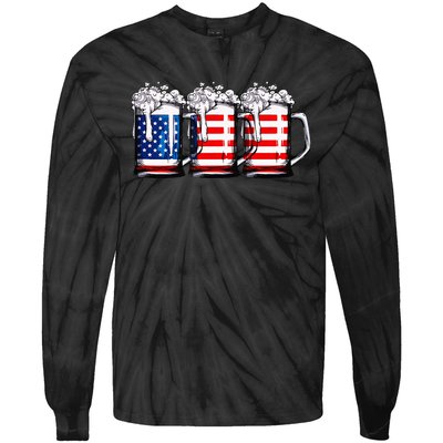 Beer American Flag 4th of July  Merica USA Drinking Tie-Dye Long Sleeve Shirt