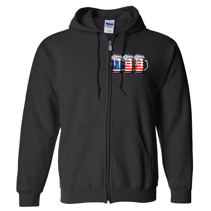 Beer American Flag 4th of July  Merica USA Drinking Full Zip Hoodie