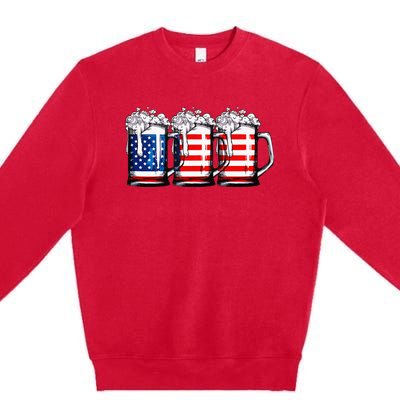 Beer American Flag 4th of July  Merica USA Drinking Premium Crewneck Sweatshirt