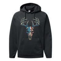 Bowhunting American Flag Usa Bow Whitetail Deer Hunter Performance Fleece Hoodie