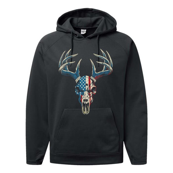 Bowhunting American Flag Usa Bow Whitetail Deer Hunter Performance Fleece Hoodie