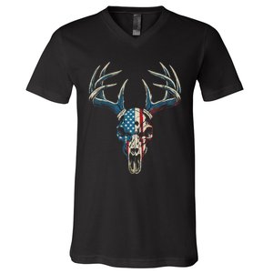 Bowhunting American Flag Usa Bow Whitetail Deer Hunter V-Neck T-Shirt