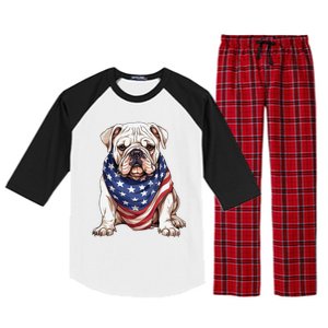 Bulldog American Flag Bulldog Dog Owner Mom Dad Raglan Sleeve Pajama Set