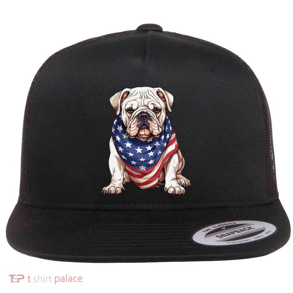 Bulldog American Flag Bulldog Dog Owner Mom Dad Flat Bill Trucker Hat