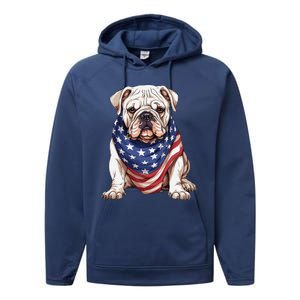 Bulldog American Flag Bulldog Dog Owner Mom Dad Performance Fleece Hoodie