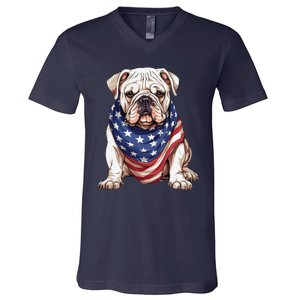 Bulldog American Flag Bulldog Dog Owner Mom Dad V-Neck T-Shirt