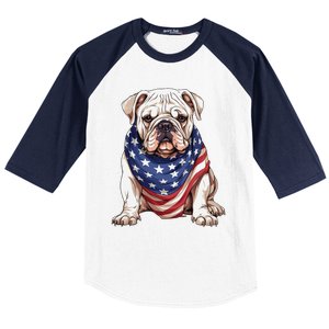 Bulldog American Flag Bulldog Dog Owner Mom Dad Baseball Sleeve Shirt