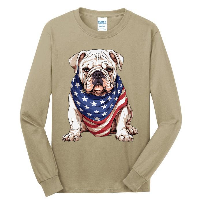 Bulldog American Flag Bulldog Dog Owner Mom Dad Tall Long Sleeve T-Shirt