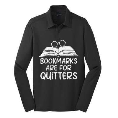 Bookmarks Are For Quitters Book Lover Teacher Silk Touch Performance Long Sleeve Polo