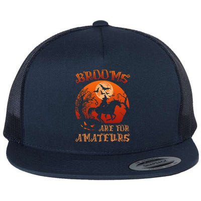 Brooms Are For Amateurs Witch Riding Horse Halloween Flat Bill Trucker Hat