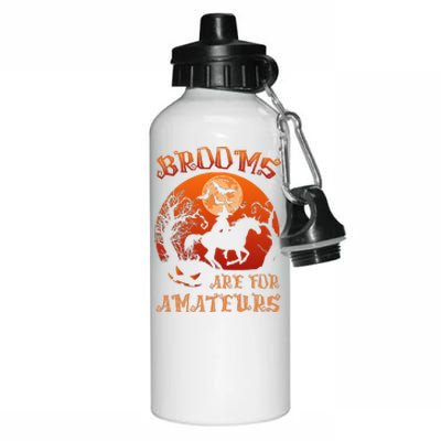 Brooms Are For Amateurs Witch Riding Horse Halloween Aluminum Water Bottle