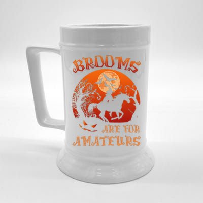 Brooms Are For Amateurs Witch Riding Horse Halloween Beer Stein